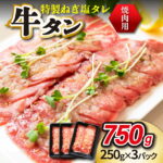 【ふるさと納税】牛肉 牛タン スライス ネギ塩タン 特製ねぎ塩タレ 焼肉用 約 750g (250g×3) 焼くだけ 簡単調理 便利 小分け 真空パック 大容量 期間限定 お取り寄せ お取り寄せグルメ 食品 送料無料 泉佐野市